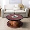 Saltoro Sherpi 36 Inch Mango Wood Farmhouse Coffee Table with Rustic Plank Style Round Top and Base, Walnut and Natural Brown- Saltoro